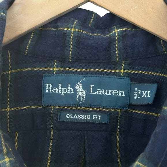 RALPH LAUREN Men’s Classic Fit Heavy Cotton Navy Plaid Button Down Shirt Size XL - Picture 3 of 16